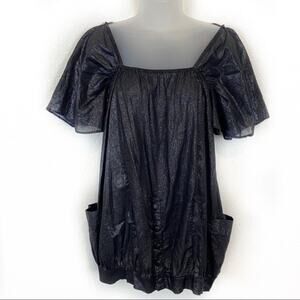 LF Micro Mini Shift Dress To Love Kuvaa Sheer Shimmer Women's Flutter Sleeve S/M